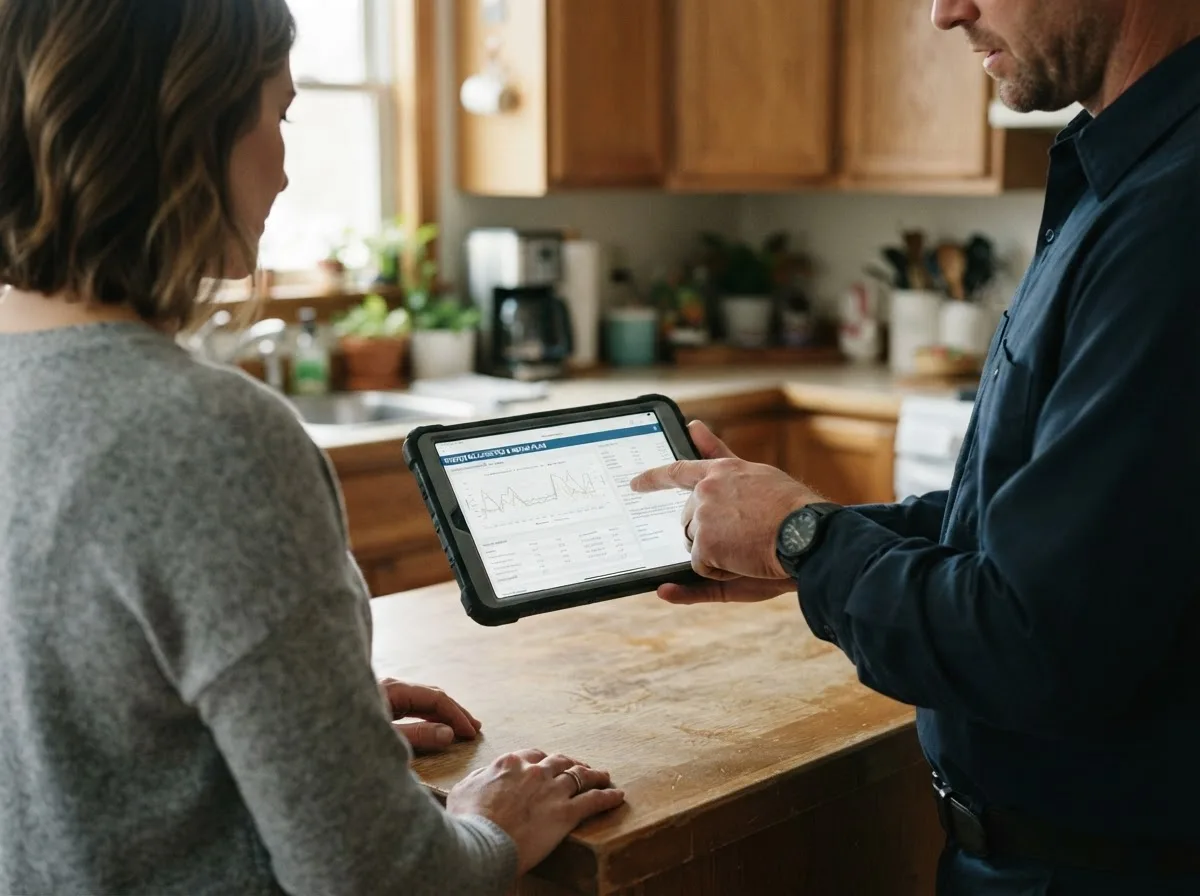 HVAC technician inspecting a heating & cooling system in Elsmere, NE